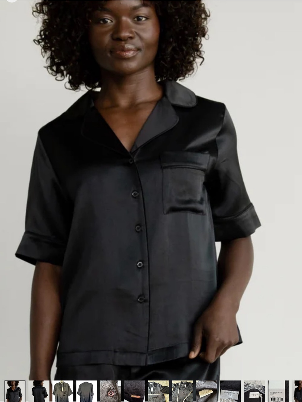 Cozy Earth Serenity Silk Black Short-Sleeve Notch Collar Pajama Top and Bottoms